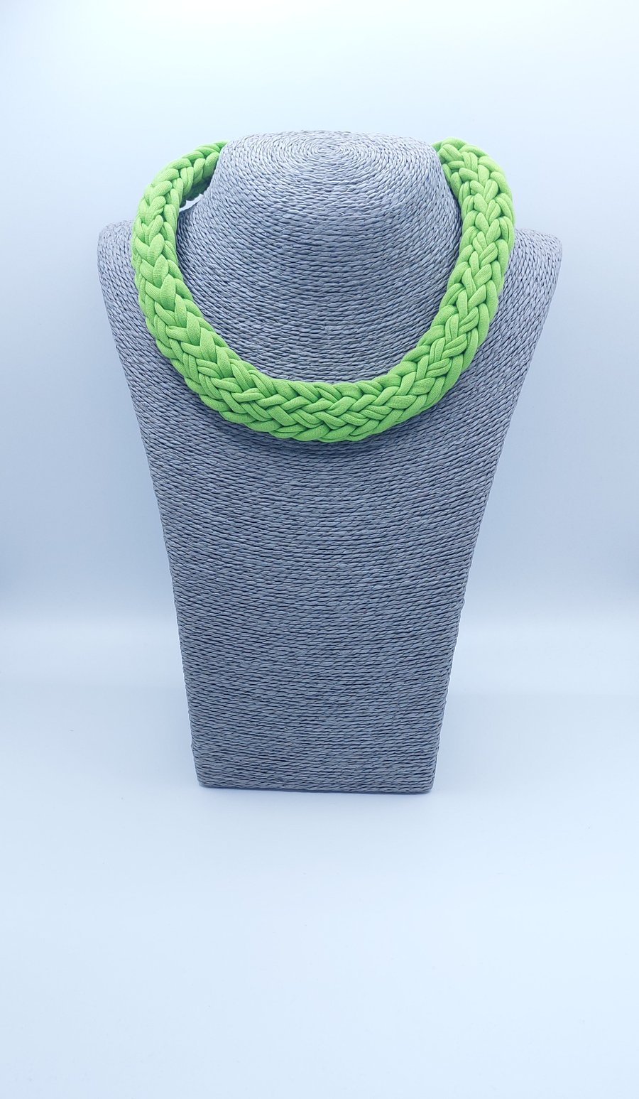 Bright green t-shirt yarn chunky knitted necklace
