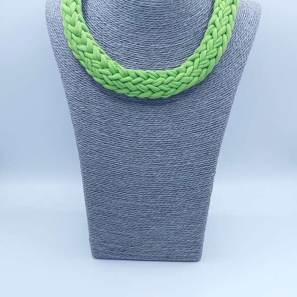 Bright green t-shirt yarn chunky knitted necklace