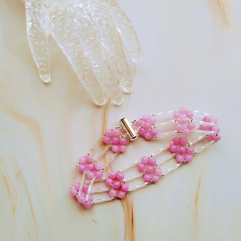 Gemstone Hand Bead Victorian Gate Style Bracelet  8 Inch Length