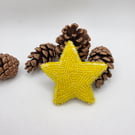 Yellow star bead embroidery brooch