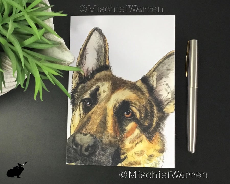 German Shepherd Card. Blank or personalised for any occasion. Dog art card.