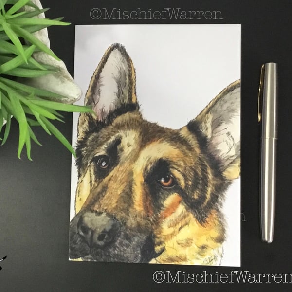 German Shepherd Card. Blank or personalised for any occasion. Dog art card.
