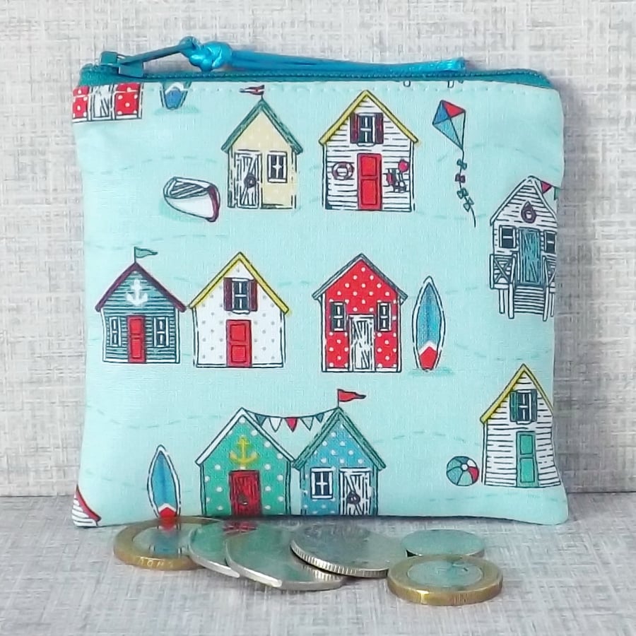 Small purse, coin purse, beach huts.