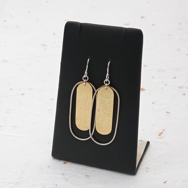 Recycled sterling silver wire and brass drop earrings – textured brass earrings