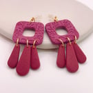 Burgundy dangle clay earrings for her, Lightweight handmade jewellery for gift