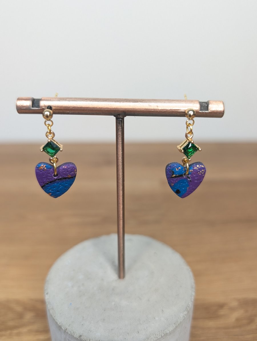 Purple patchwork heart dangle green