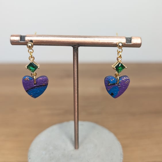 Purple patchwork heart dangle green