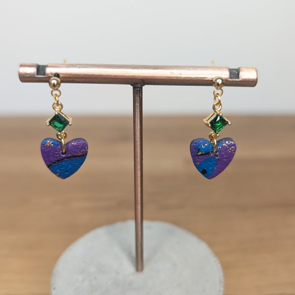 Purple patchwork heart dangle green