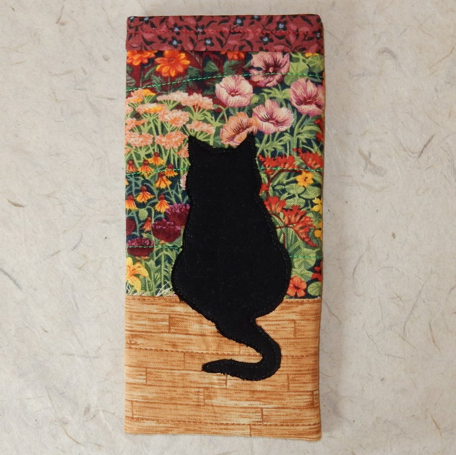 Glasses case - black cat sitting on a fence