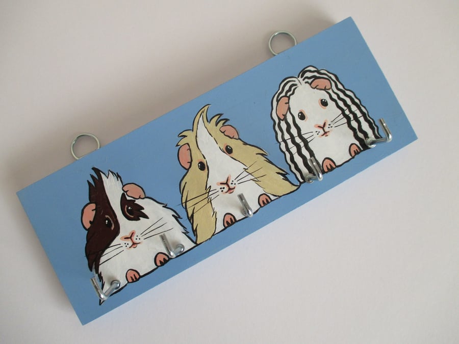 Guinea Pig Key Rack Holder Original Art Painting Necklace Storage