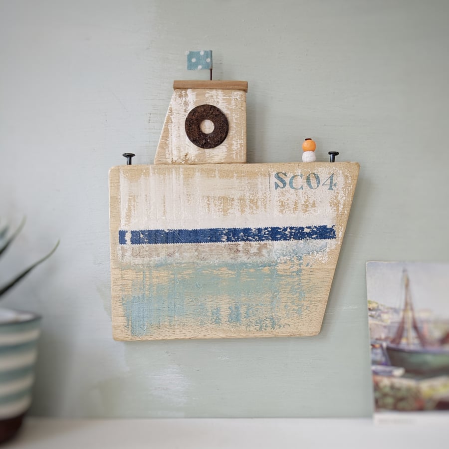 Rustic Painted Wooden Boat Hanging