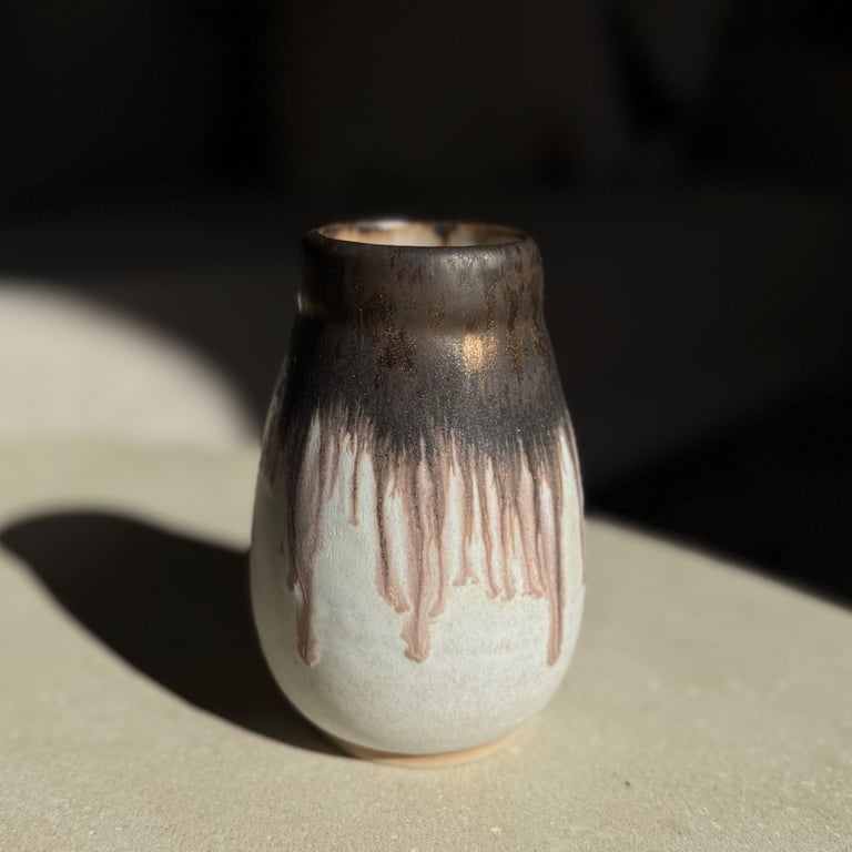Handmade bronze and matte white glazed stoneware ceramic vase for flowers
