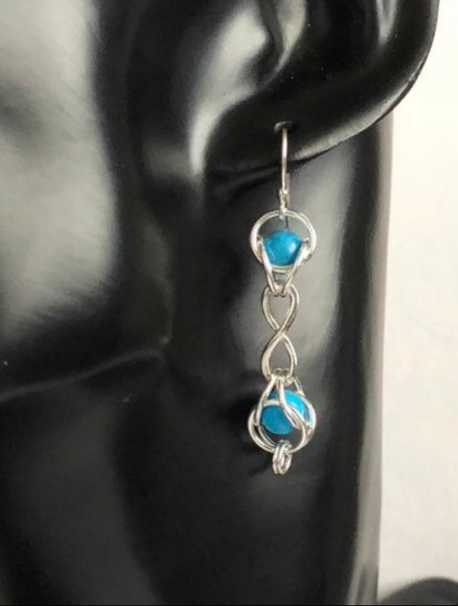 Turquoise Infinity Symbol Chainmaille Earrings