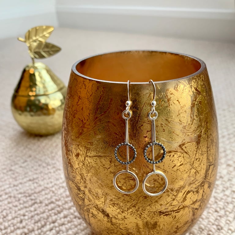 Circles Sterling Silver Drop Earrings 
