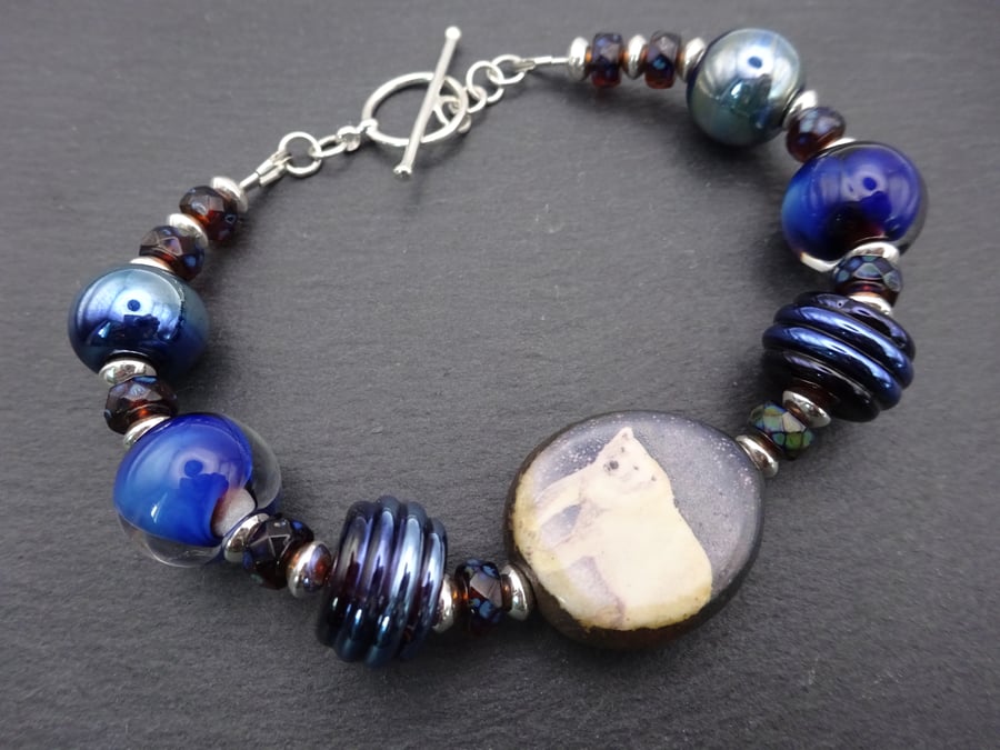 lampwork glass blue polar bear bracelet