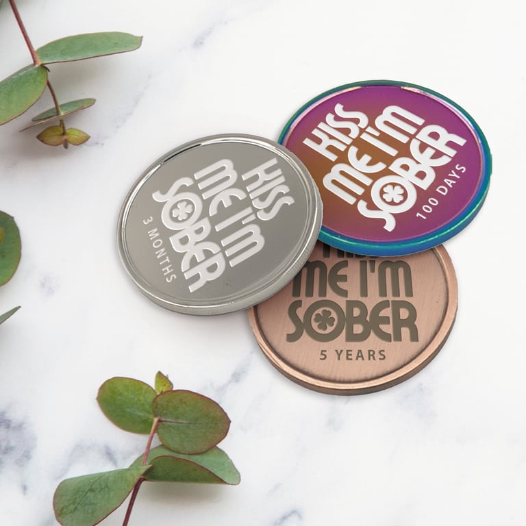 Kiss Me, I'm Sober 01 Sobriety Coin Custom Sobriety Token Personalised Milestone
