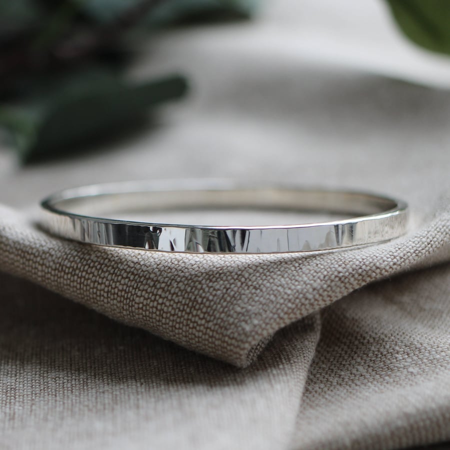 Thick solid sterling silver handmade bangle Folksy