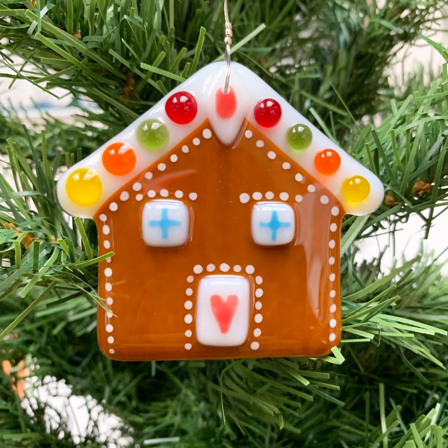 Fused Glass Gingerbread House - Handmade Glass Christmas Decoration