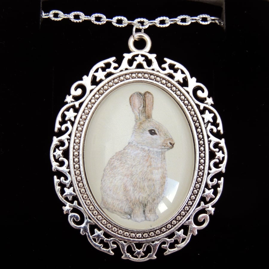 Rabbit Pendant Necklace - Fancy Silver Style