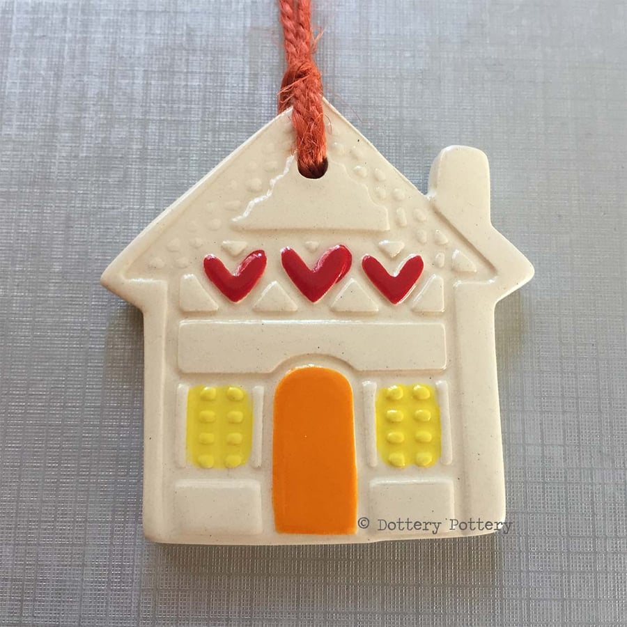 Small Ceramic house hanging decoration Pottery Folksy