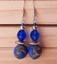 Blue and gold polymer clay dangly earrings - Image 3