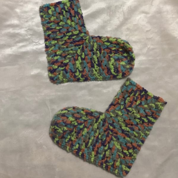 Crochet socks, rainbow yarn, socks
