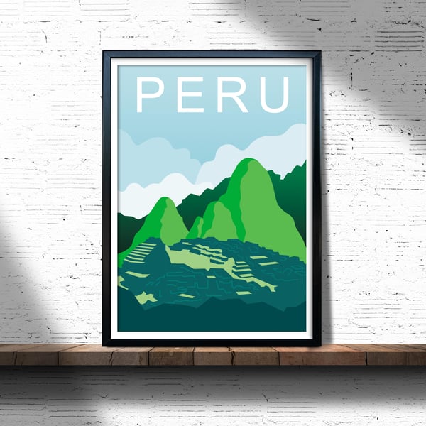 Peru retro travel poster, Peru wall print, retro wall art