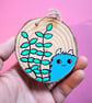 Chep monster enjoying his tiny garden - Acrylic painting on a wood-slice