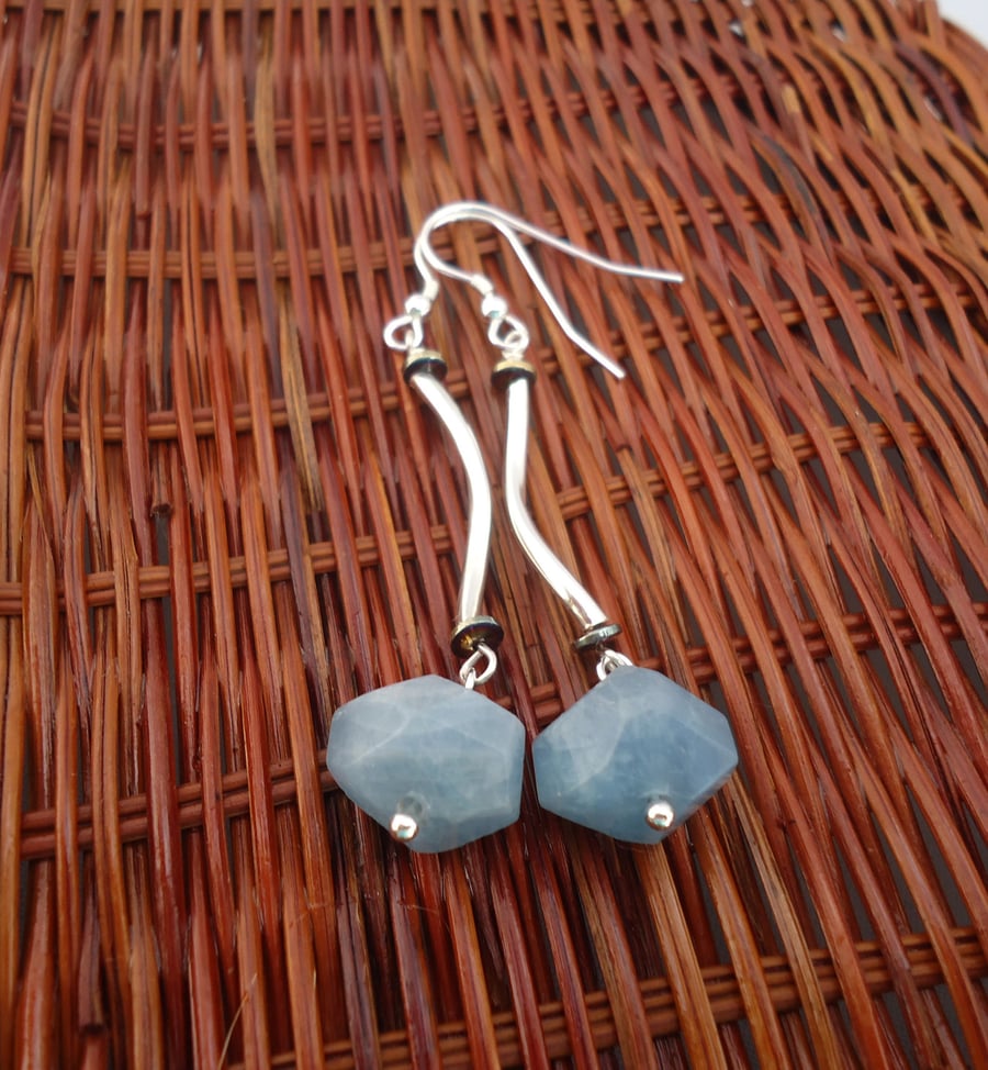 Aquamarine Earrings, Raw Aquamarine Earrings, Gemstone Nuggets Earrings