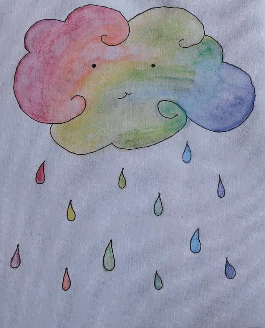 Rainbow rain cloud original watercolour painting 