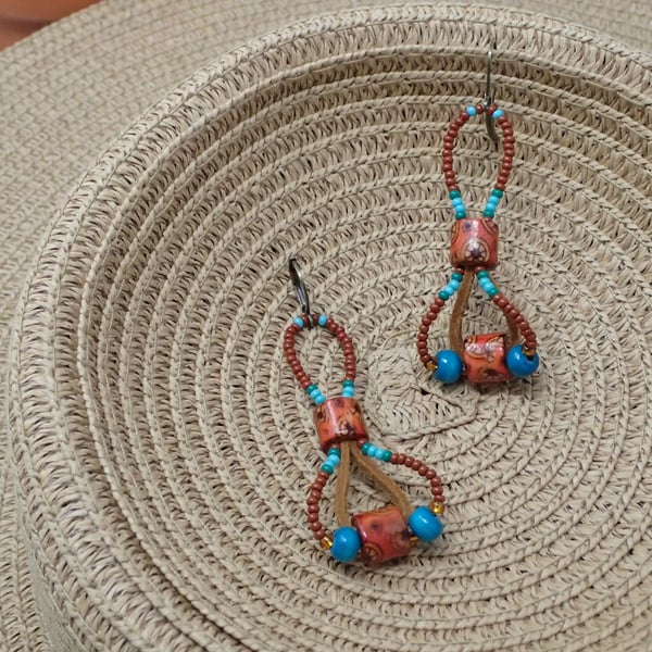 Boho Long Dangle Brown Beaded Earrings