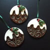 Set of 3 ceramic Xmas pudding decorations