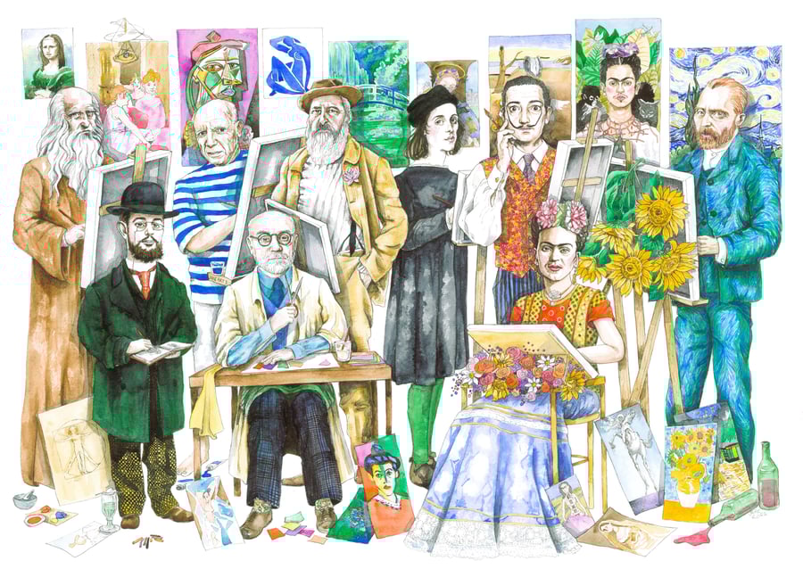 Famous artists portrait unique illustration fine art print 