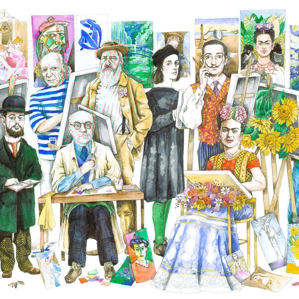 Famous artists portrait unique illustration fine art print 