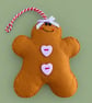 Handmade Felt Gingerbread Christmas Decoration – Lilac Bow & Pink Heart Buttons - Image 1