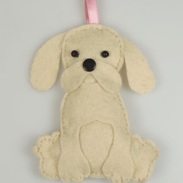 Handmade Felt Kawaii Golden Puppy Dog, Hanging Decoration, Twig Tree Dog Lovers 