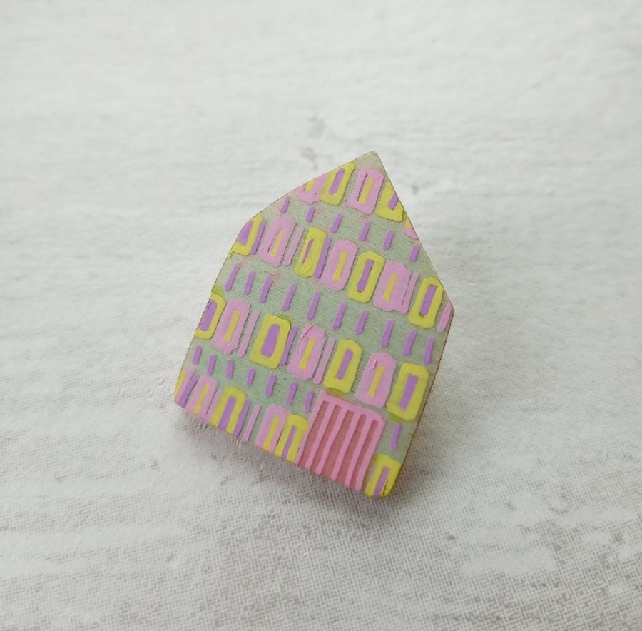 Wooden House Pin Badge, House Brooch, House Pin