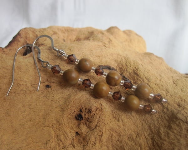 Mustard Jasper and Austrian Crystal Earrings