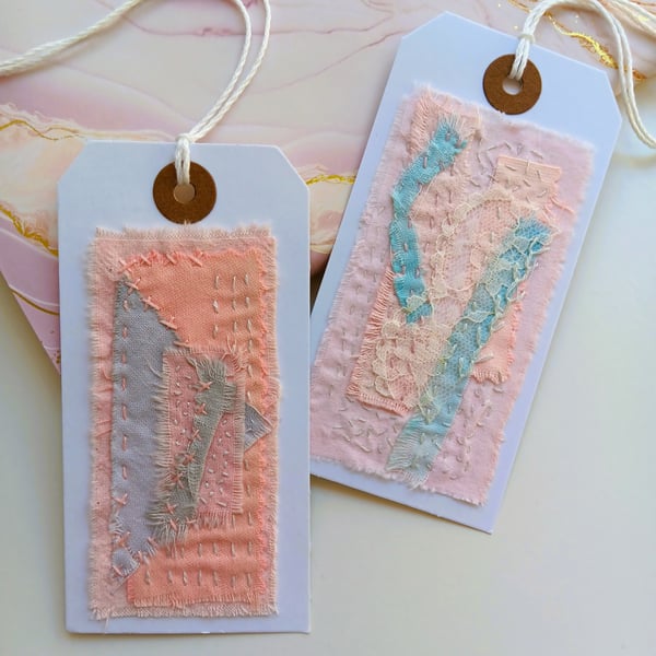 Slow Stitched Textile Gift Tags - Set Of Two