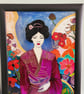 Japanese Wall Art Asian Decor - geisha with kimono surrounded by flowers glass p - Image 2