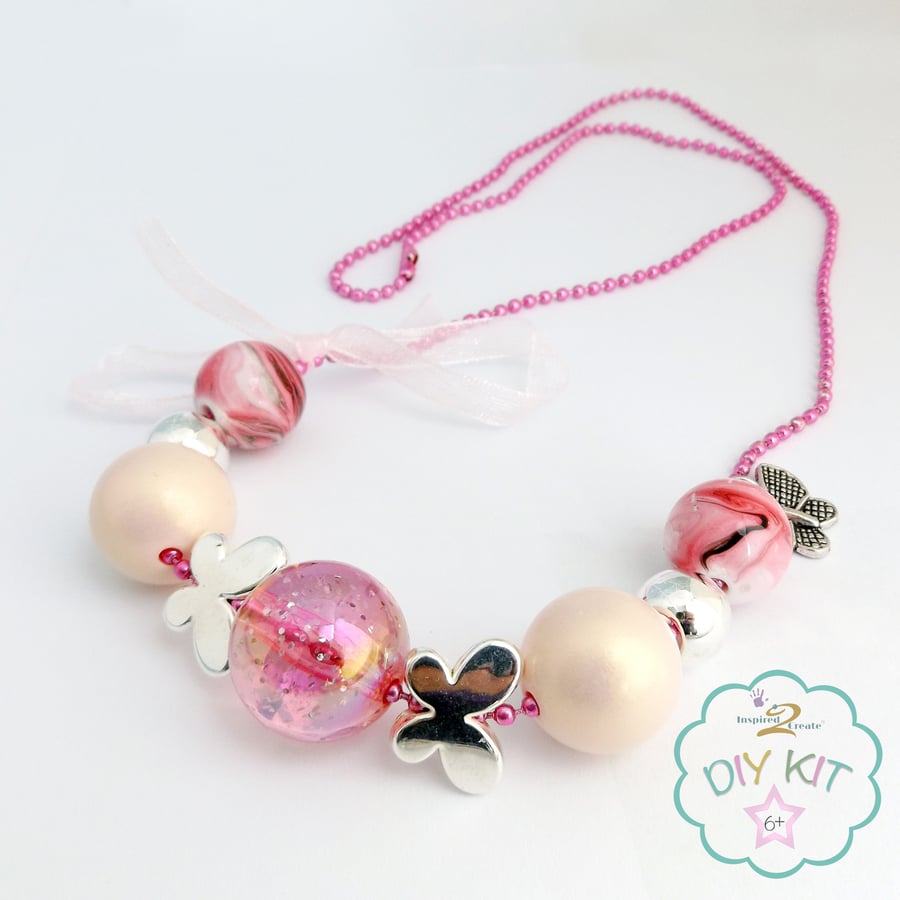 DIY Necklace Kids Craft Kit, make your own chunky bead necklace in pastel colour
