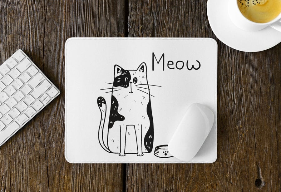 Simple Cat print Mouse MatPad home office, desktop, laptop funny print gift