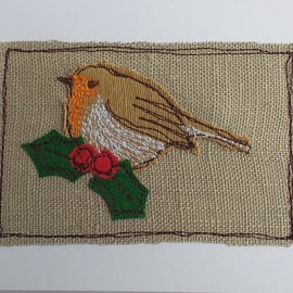 Embroidered Robin Christmas Card
