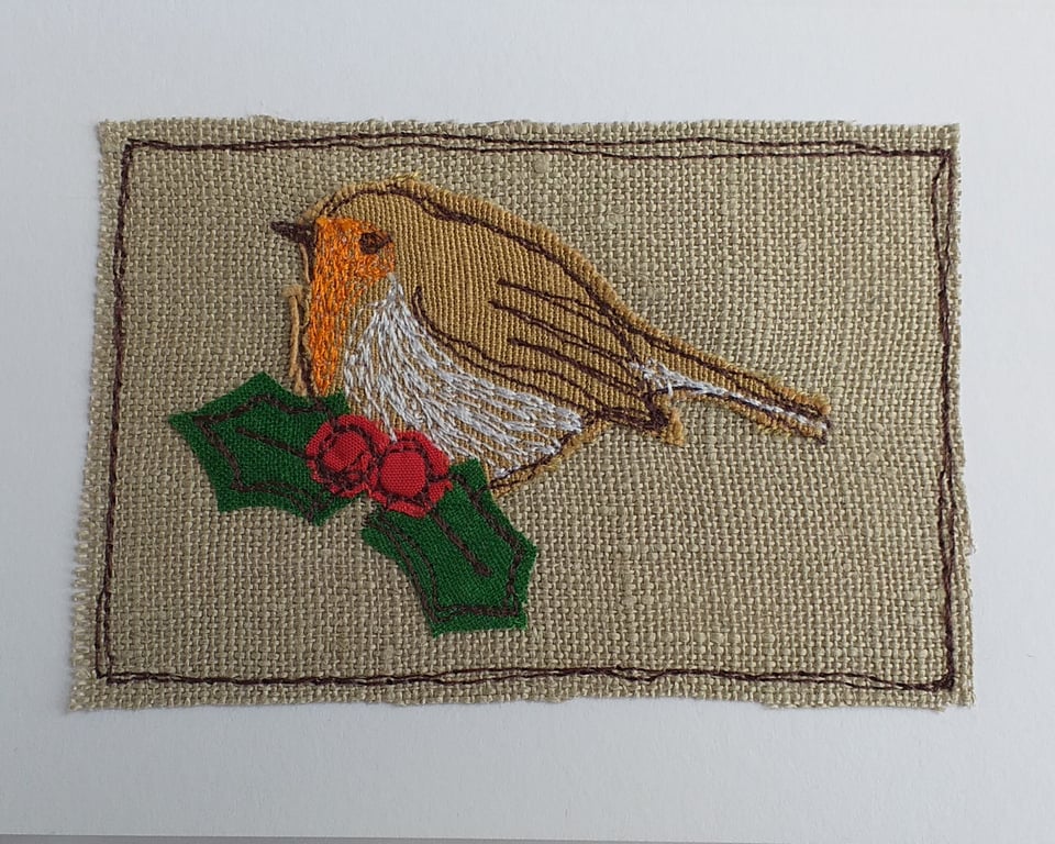 Embroidered Robin Christmas Card