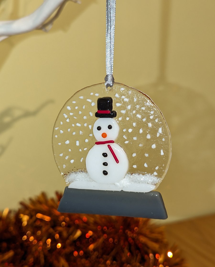 Fused Glass Snowman Snow Globe Style Hanger