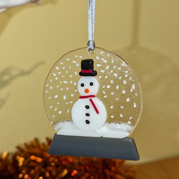 Fused Glass Snowman Snow Globe Style Hanger