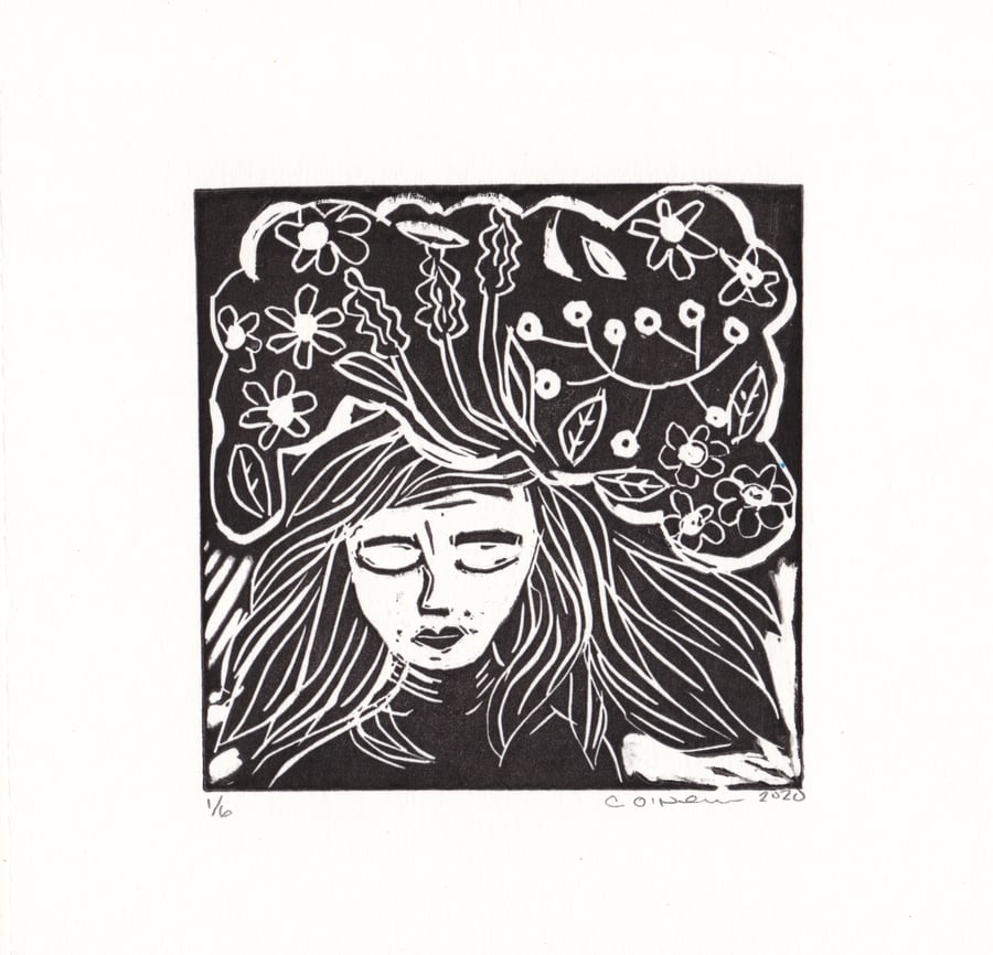 Mindfulness Moments   -  Small handprinted Lino Print in Black