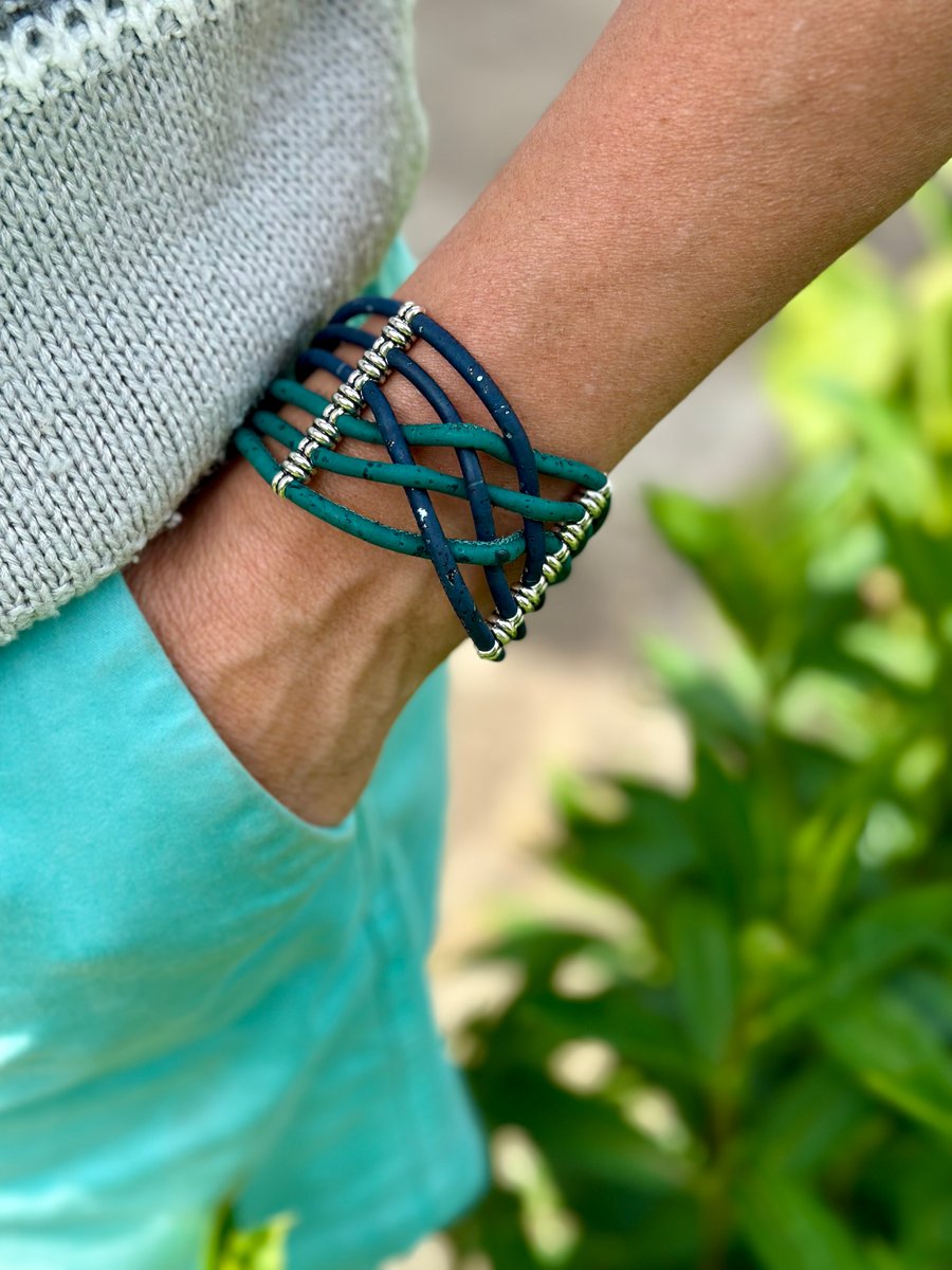 Natural Cork 'Leather' Lattice Bracelet - Navy Lake