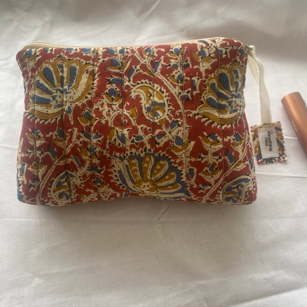 Handmade block print quilted makeup bag