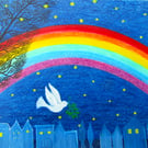 Rainbow Card, Dove Stars Tree, Spiritual Sympathy Art Card, Peace, Hope